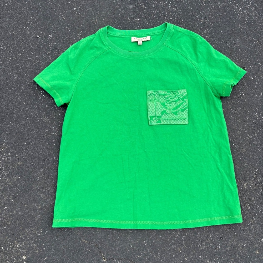 Bright Green Pocket Tee Minimalist Casual T-Shirt Relaxed Fit Medium